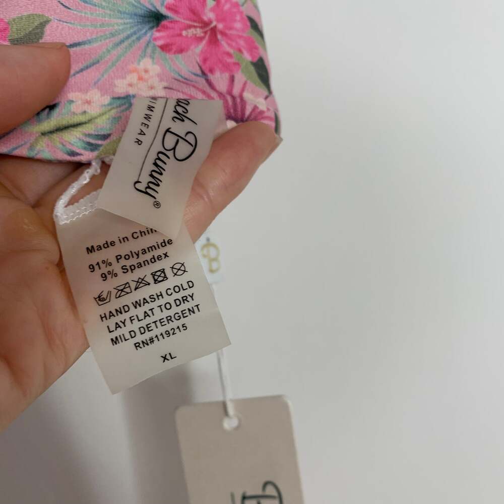 Beach Bunny Floral Tie-Front Reversible Swim Top Pink Floral Blue Stripe New XL - Picture 12 of 13